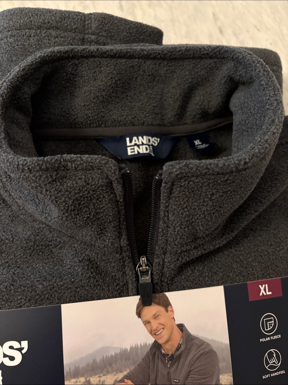 Lands' End Men’s Dark Gray Quarter-Zip Fleece Sweater - Picture 8 of 8